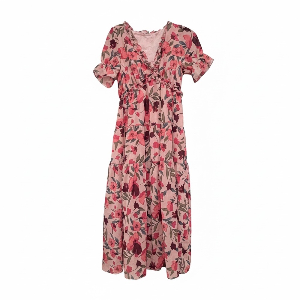 Chic Floral Midi Dress in Pink